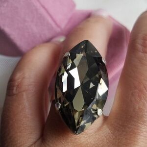 Swarovski Elements Huge Black Silver Shadow Marquis Statement Ring NWT